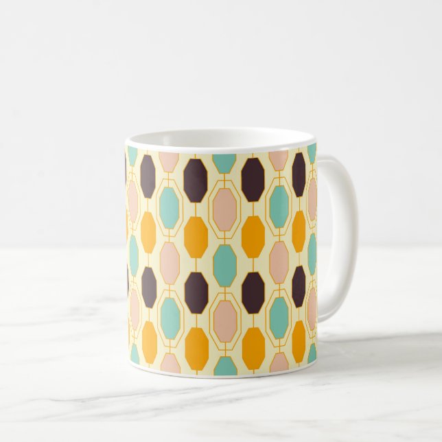 Caneca De Café Padrão geométrico vibrante com fileiras de s octog (Frente Esquerda)