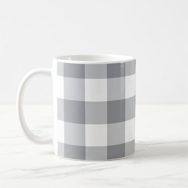 Caneca De Café Padrão Gingham da Cinza (Esquerda)