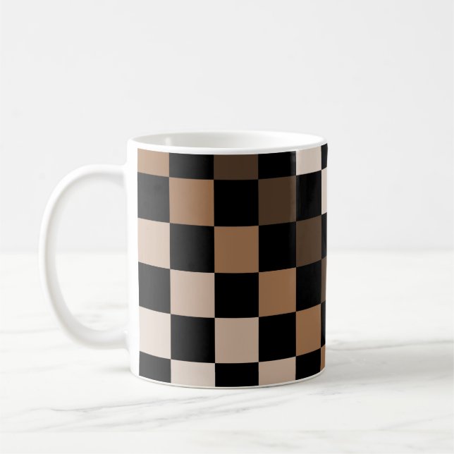 Caneca De Café Padrão Gingham Preto-Castanho Verificado (Esquerda)