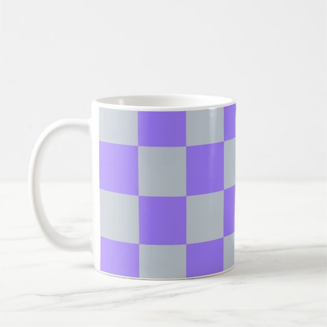 Caneca De Café Padrão Gingham Verificado Roxo (Esquerda)
