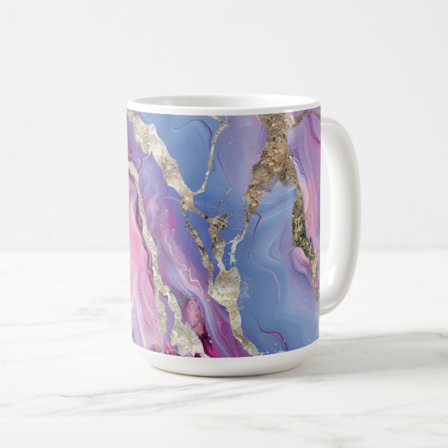 Caneca De Café Padrão Giratório de Efeito Mármore Rosa e Azul (Frente Esquerda)