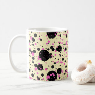 Caneca De Café Padrão Glam de Bolinhas Rosa e Preto