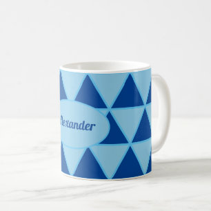 Caneca De Café Padrão gráfico geométrico azul moderno com nome