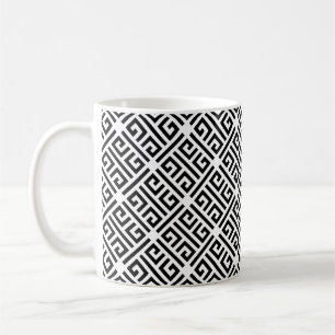 Caneca De Café Padrão Grego em Preto e Branco Meandrante