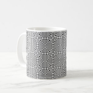 Caneca De Café Padrão grego Op-Art do labirinto branco preto