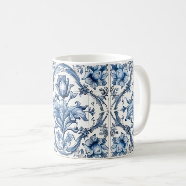 Caneca De Café Padrão Holandês Blue Tulip (Frente Esquerda)