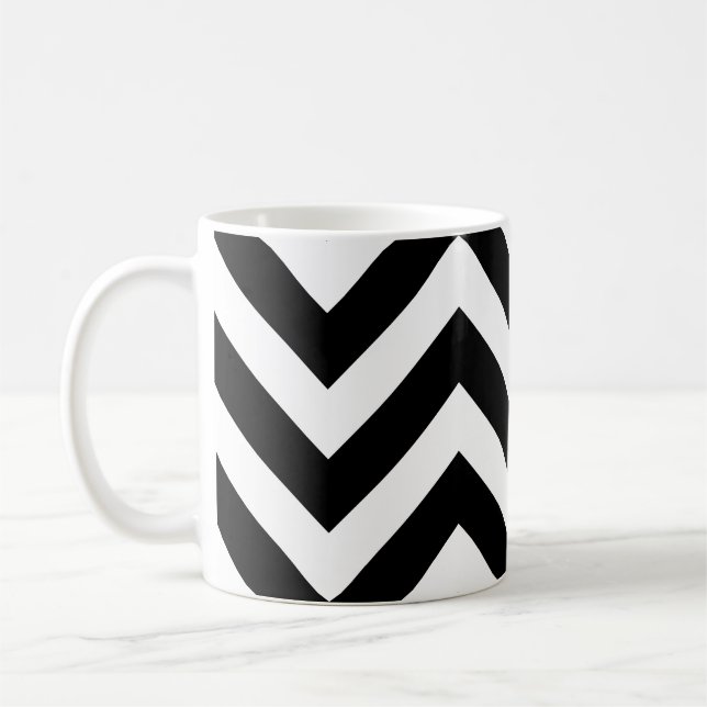 Caneca De Café Padrão Horizontal Grande do Chevron Preto e Branco (Esquerda)