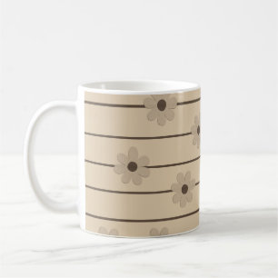 Caneca De Café Padrão Horizontal Stripe Castanho Khaki Flor Y2K