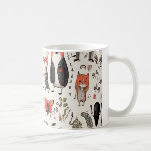 Caneca De Café Padrão Ilustrado de Criaturas Caprichosas de Livro (Direita)