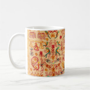 Caneca De Café Padrão indiano em fornalha, tecido, índia ou