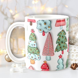 Caneca De Café Padrão Inflado de Árvore de Natal Pastel