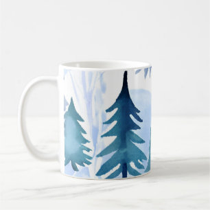 Caneca De Café Padrão Invisível da Floresta de Inverno da Aquarel