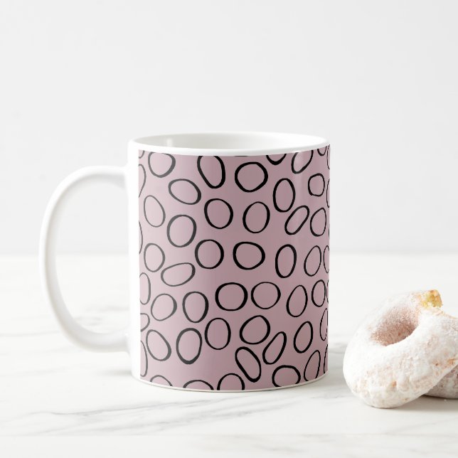 Caneca De Café Padrão Irregular do Círculo Preto a Rosa (Com Donut)