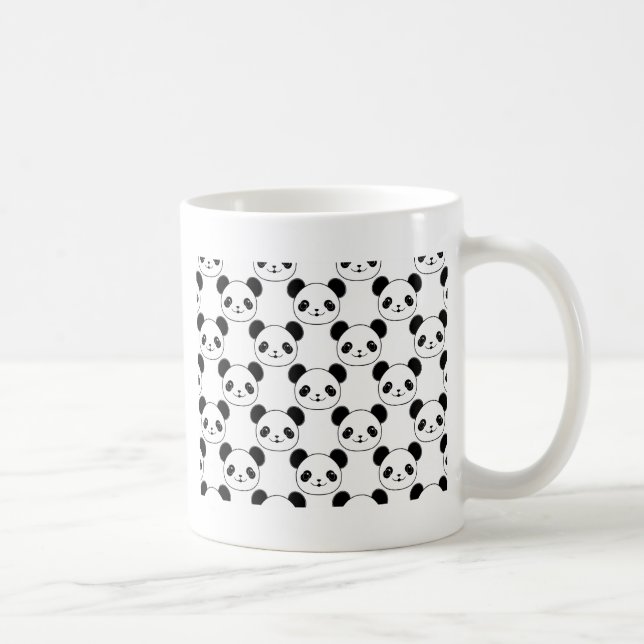 Caneca De Café Padrão Kawaii Panda Em Preto E Branco (Direita)