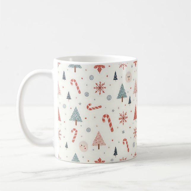 Caneca De Café Padrão Kawaii Snowflakes (Esquerda)