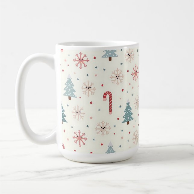 Caneca De Café Padrão Kawaii Snowflakes (Esquerda)