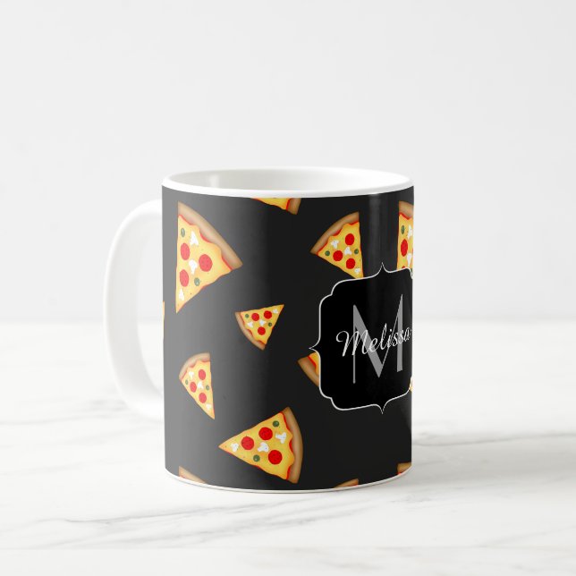 Caneca De Café Padrão legal e divertido de fatias de pizza Monogr (Frente Esquerda)