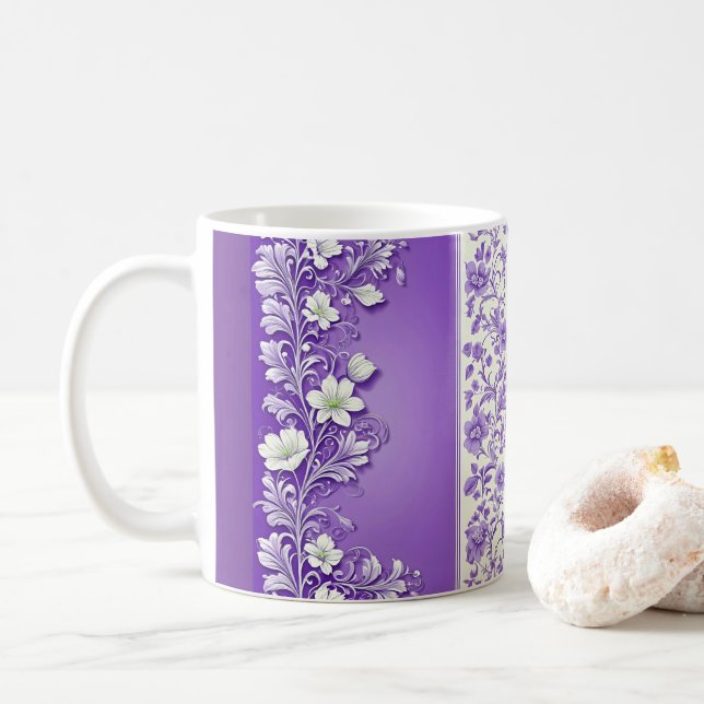 Caneca De Café Padrão Lilac Ornamental (Com Donut)