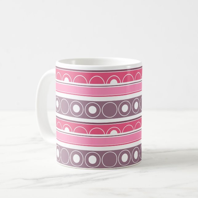 Caneca De Café Padrão listrado com círculos e anéis estilo retrô (Frente Esquerda)