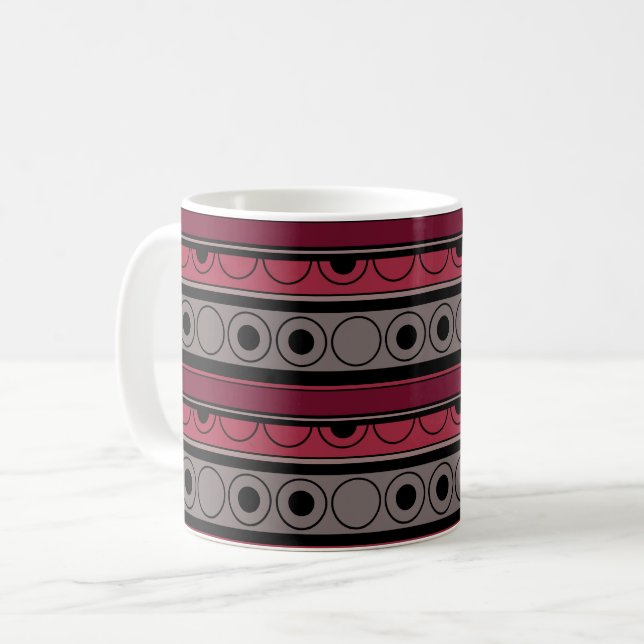 Caneca De Café Padrão listrado com círculos e anéis estilo retrô (Frente Esquerda)