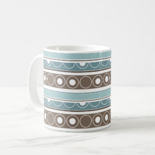 Caneca De Café Padrão listrado com círculos e anéis estilo retrô
