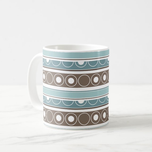 Caneca De Café Padrão listrado com círculos e anéis estilo retrô (Frente Esquerda)