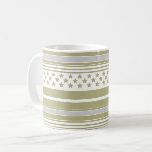 Caneca De Café Padrão listrado oliva com estrelas