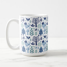 Caneca De Café Padrão M de Ave e Botânica da Arte Folclórica Esca