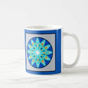 Caneca De Café Padrão Mandala em azul Cobalto e Cinzas / Cinza