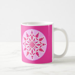 Caneca De Café Padrão Mandala em rosa, fúcsia e branco