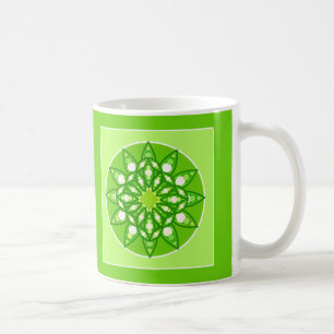 Caneca De Café Padrão Mandala em tons de Verde limão