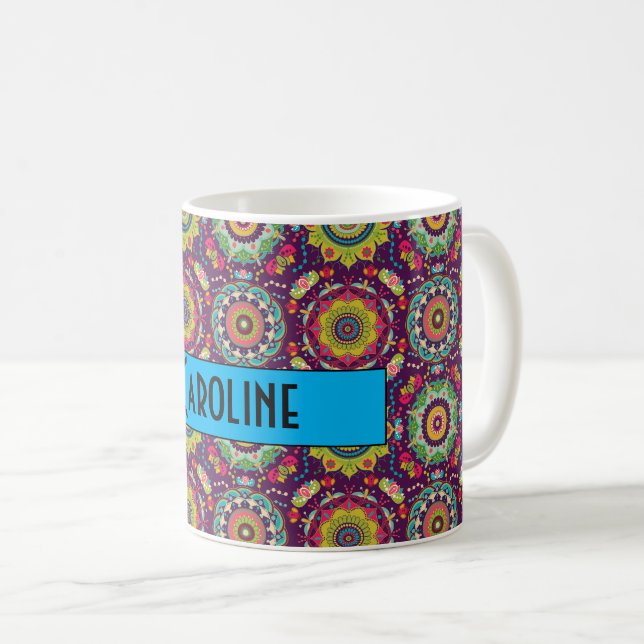 Caneca De Café Padrão Mandala Retro Personalizado (Frente Esquerda)