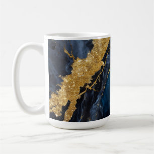 Caneca De Café Padrão Marble Azul com Dourado