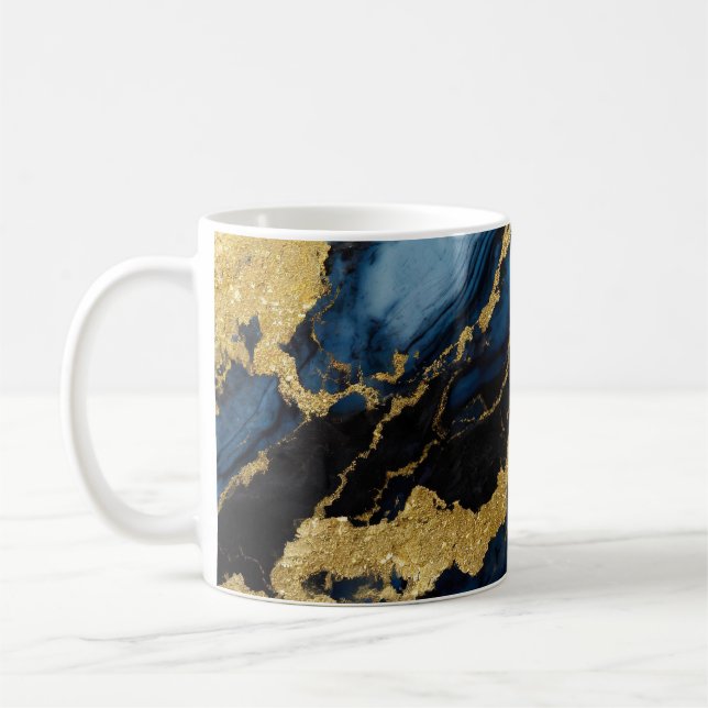 Caneca De Café Padrão Marble Azul com Dourado (Esquerda)