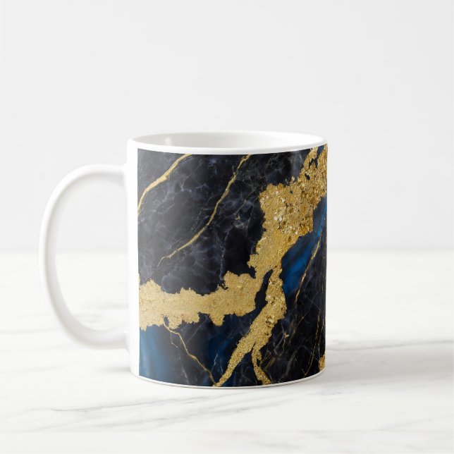 Caneca De Café Padrão Marble Azul com Dourado (Esquerda)