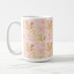 Caneca De Café Padrão minimalista de flores rabiscadas - arte em