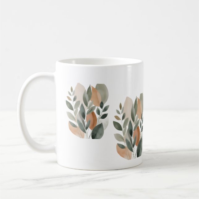 Caneca De Café Padrão Mínimo de Folhas Botânicas (Esquerda)