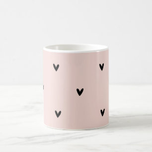Caneca De Café Padrão Moderno De Corações Pretos E Rosa Pastel