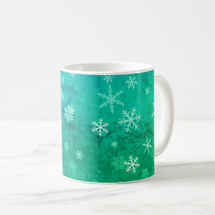 Caneca De Café Padrão Moderno de Floco de Neve Azul Verde Natal