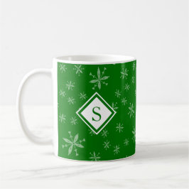 Caneca De Café Padrão moderno de floco de neve monograma verde