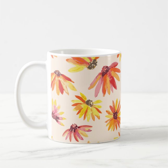 Caneca De Café Padrão Moderno de Flores Laranja Pintadas (Esquerda)