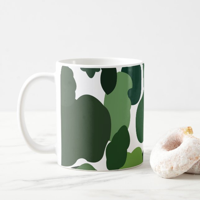 Caneca De Café Padrão Moderno de Floresta Tropical Árvores Verdes (Com Donut)
