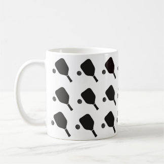 Caneca De Café Padrão Moderno de Pickleball Preto e Branco