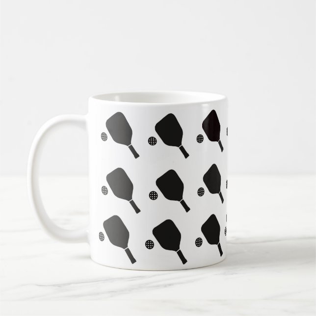 Caneca De Café Padrão Moderno de Pickleball Preto e Branco  (Esquerda)
