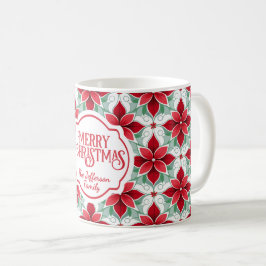 Caneca De Café Padrão Moderno de Poinsettia natal branco