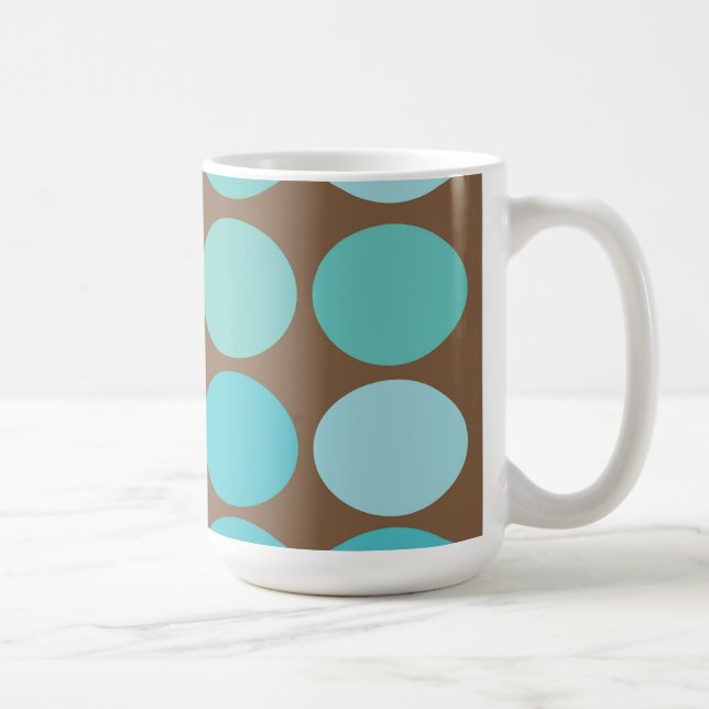 Caneca De Café Padrão Moderno de Ponto Marrom e Teal Azul Aqua (Direita)