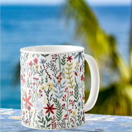 Caneca De Café Padrão moderno de tendências de flores e folhas