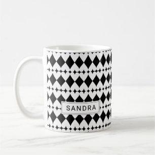 Caneca De Café Padrão Moderno do Coração Preto e Branco Personali