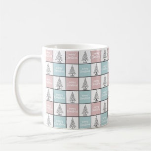 Caneca De Café Padrão Moderno do Pastel Azul e Rosa de Natal