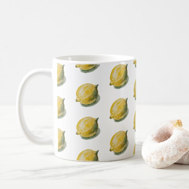 Caneca De Café Padrão Moderno Sem Costura Molho Amarelo-Limão-Ama (Com Donut)